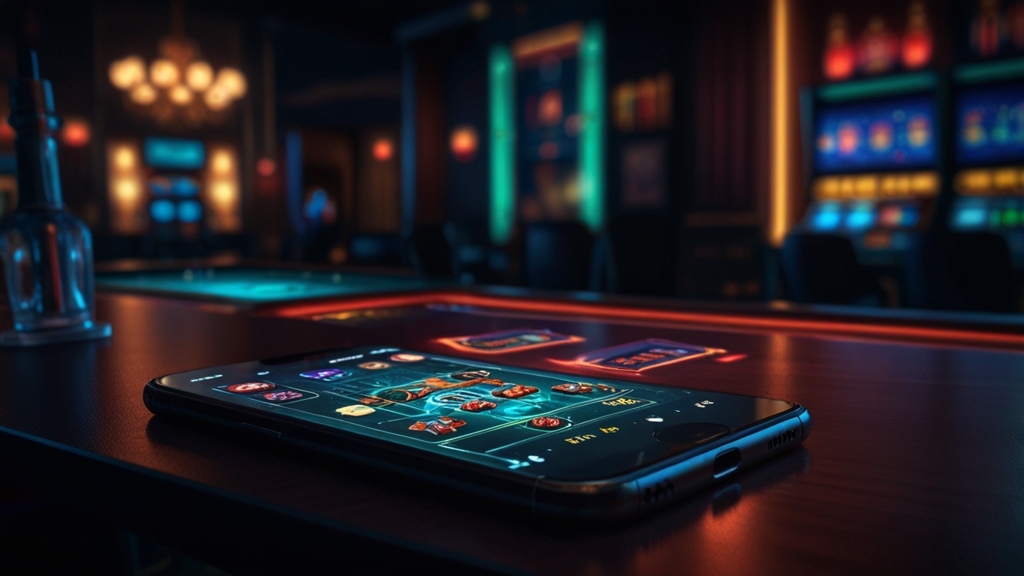 Smartphone mit Android- und iPhone-Download-Hinweisen für die Casino-App